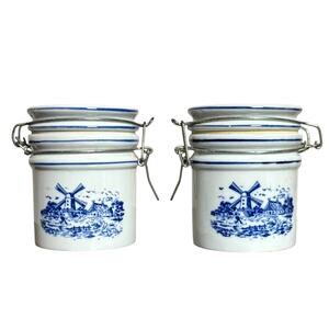 Vintage Telaflora Ceramic Kitchen Storage Canister Set w/ Flip-Top Locking Lids